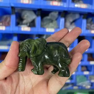 Natural Accept Custom Polished Animal Green <strong>Jade</strong> with a Drooping Nose Shape 6 cm Elephant Carvings for Fengshui Decorations - Product Image 1