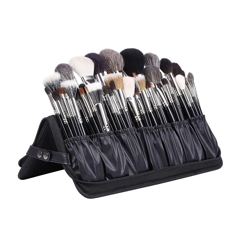 Bolsa organizadora de brochas de maquillaje profesional grande, estuche de cosméticos para artista de maquillaje, bolso de maquillaje de cuero, bolsa de cosméticos portátil de viaje