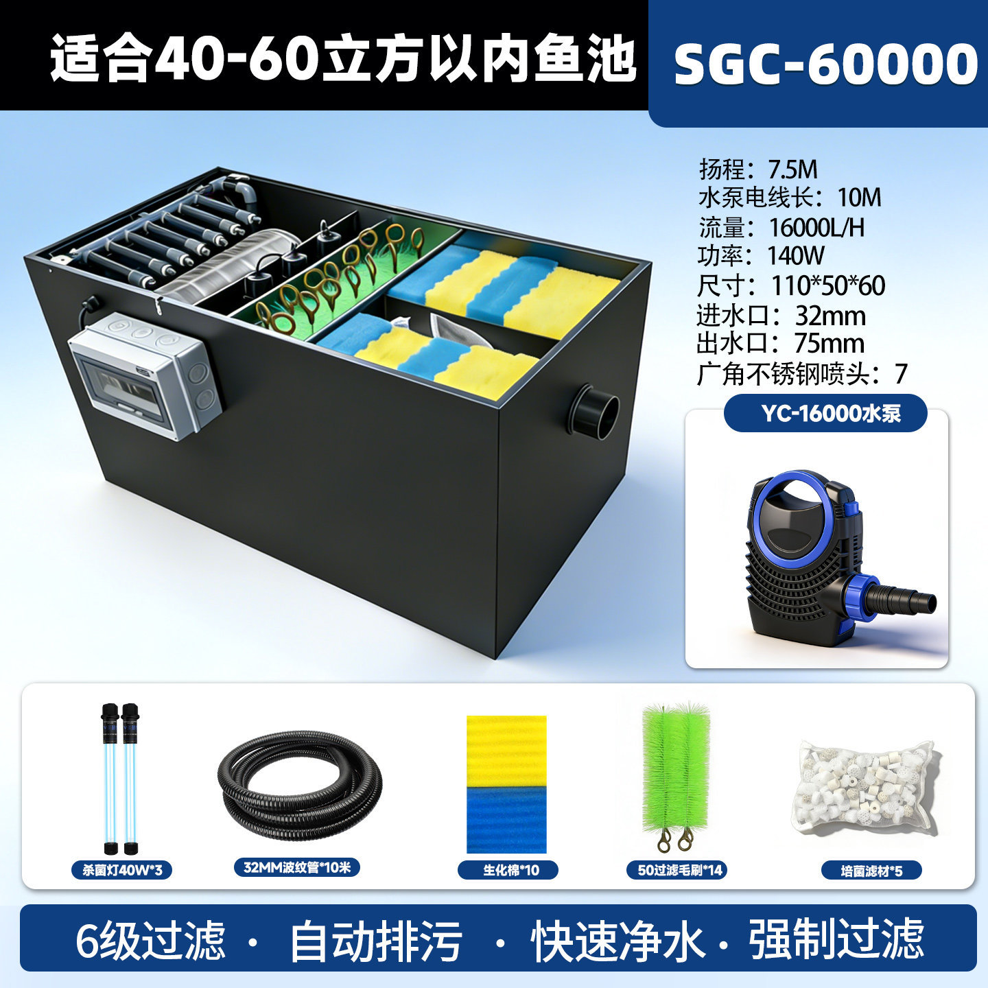เครื่องกรองแบบดรัมทำความสะอาดอัตโนมัติ - แพ็คเกจระบบน้ำ 60 ตัน - ปรับความถี่ได้