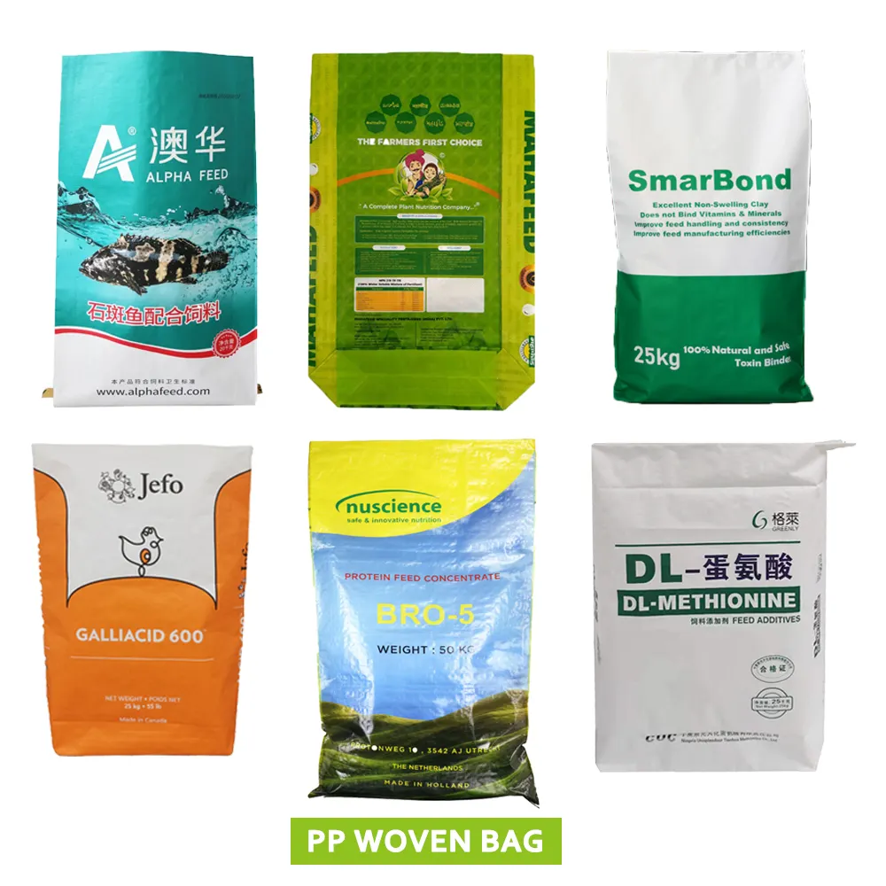 20kg Animal Nutrition Bag Factory OEM grande personalizado Animal/acuático/alimentación de aves de corral/nutrición embalaje PP bolsa tejida