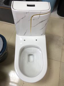 Modern tasarım sıcak satış mermer desen ve altın çizgi banyo seramik tek parça commode WC tuvalet