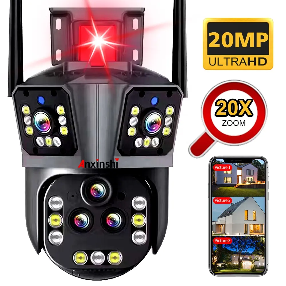 Anxinshi CCTV Network 5 Lens 2-way Audio 20MP 20X Full Color Night Vision Wireless WiFi PTZ Camera