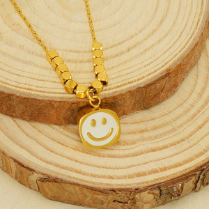 Instagram Style 18 <strong>K</strong> <strong>Small</strong> square Sugar Necklace in Europe and America Designed Smiling Face Pendant for Women - Product Image 2