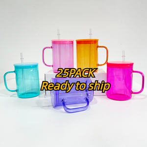 25 PACK Suitable for Vinyl Borosilicate Blank Sublimation 17oz clear Jelly Glass Coffee <strong>Mug</strong> With <strong>pp</strong> Lid for Customized <strong>Gifts</strong>