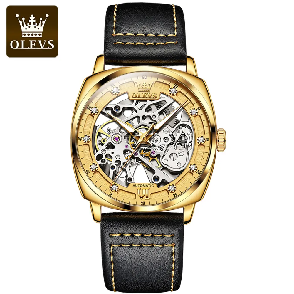 OLEVS – montre de sport pour hommes oem, marque de luxe, étanche, montre-bracelet à ceinture, squelette, montre mécanique automatique, 6651