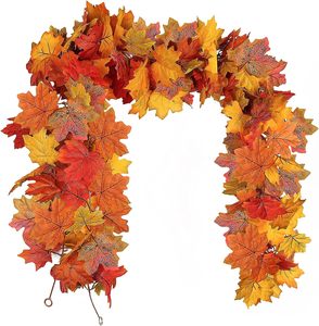 Wholesale Thanksgiving Rattan Orange Maple <strong>String</strong> 5.7Ft Autumn Decorative Orange Maple Leaf Hanging Vine Artificial - Product Image 6