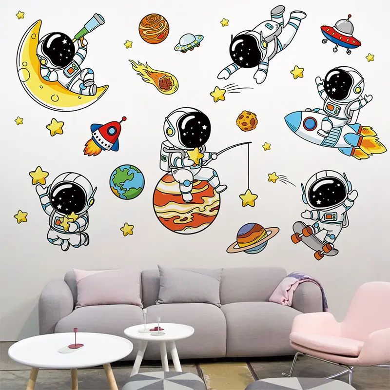 Space Astronaut Pilot Wall Sticker per camera dei bambini decorazione della parete dell'asilo vinile PVC Rocket Satellite Wall decalcomanie Home Decor