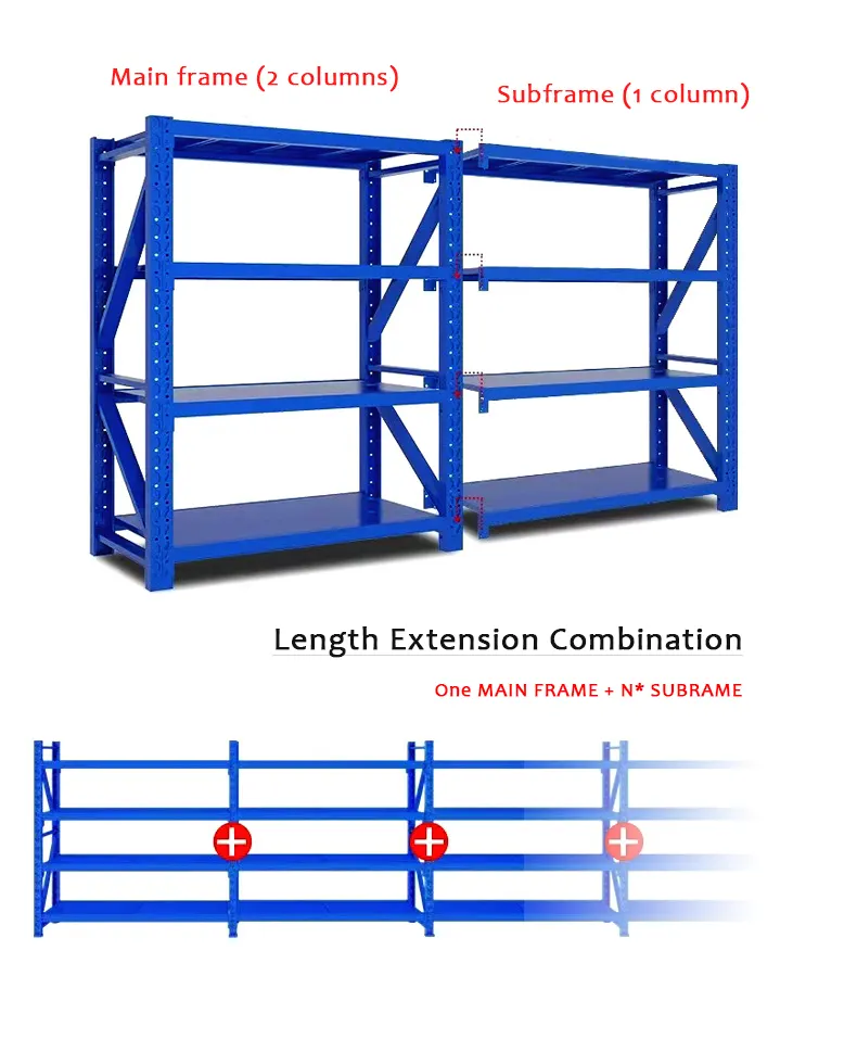 100KG di peso leggero scaffale negozio magazzino sistema di Racking telaio principale 1.2 1.5 2 metri di lunghezza Rack