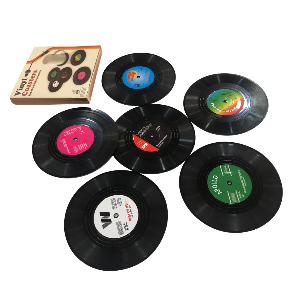 Cd kayıt Disk bardak bardak Anti kayma haşlama müzik süslemeleri bira bardağı Mat 6 adet bir set retro vinil kayıt coaster