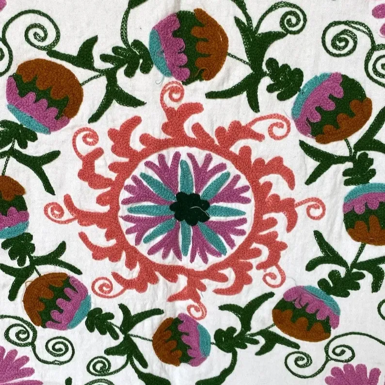 Pamuk çiçek nakış Suzani kumaş özbek atmak battaniye ev dekor için yatak çarşafı yatak örtüsü