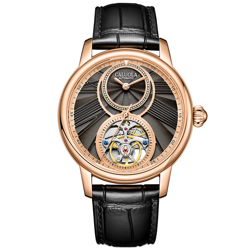 Gold black leather strap
