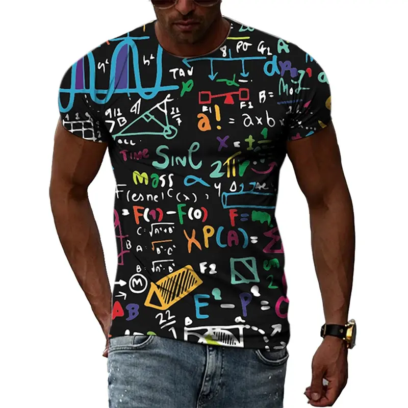 Fitspi fórmula matemática grafiti científico 3D impreso hombres mujeres Hip Hop Street moda peculiar cuello redondo Camiseta de manga corta