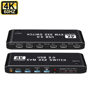 HDMI KVM开关4K 60Hz 2端口双显示器USB 3.0 KVM切换器2进2出USB KVM切换器HDMI带USB 3.0端口 - Product Image 1