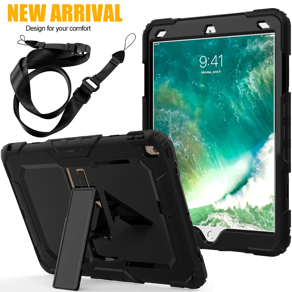 9.7 Inci Tablet Bumper Case Adjustable Tangan Tali Tahan Air Tpu Pc Silikon Cover untuk iPad 9.7 Kasus Pemasok
