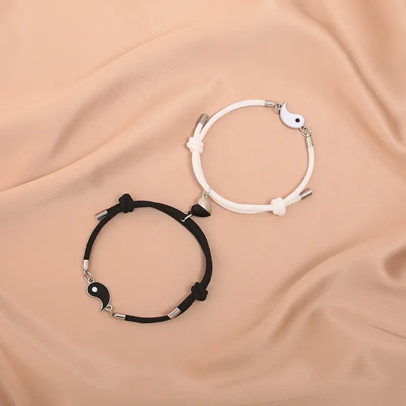 Bracelet en corde Milan européen Tai Chi Yin Yang pour Couple amoureux, Bracelet magnétique en forme de cœur pour Couples, cadeau pour femmes et hommes, bijoux