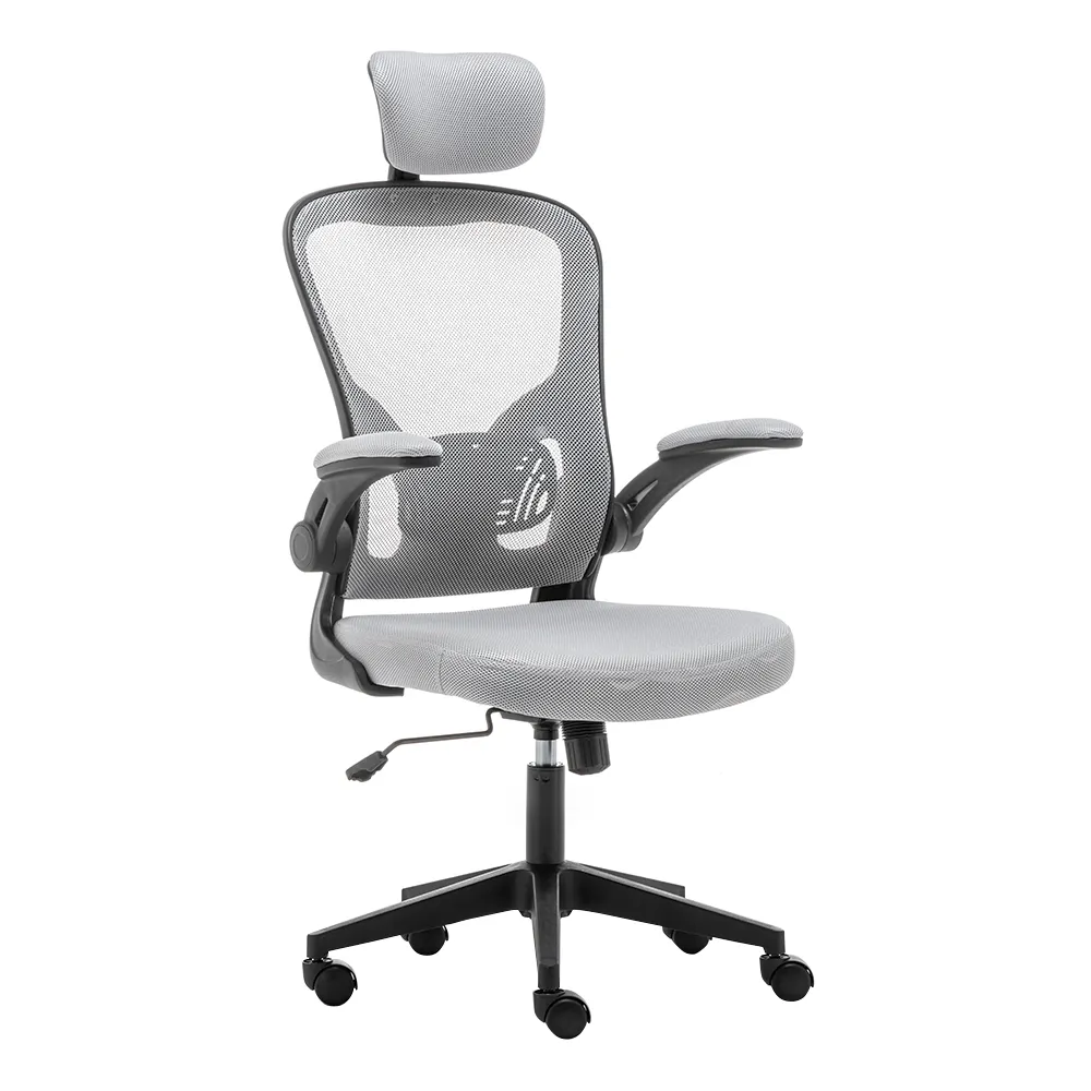 Schienale alto grigio braccioli apribili sedia in tessuto a rete componenti ergonomici da salotto scrivania girevole sedia da ufficio PC sedia da gioco per Computer