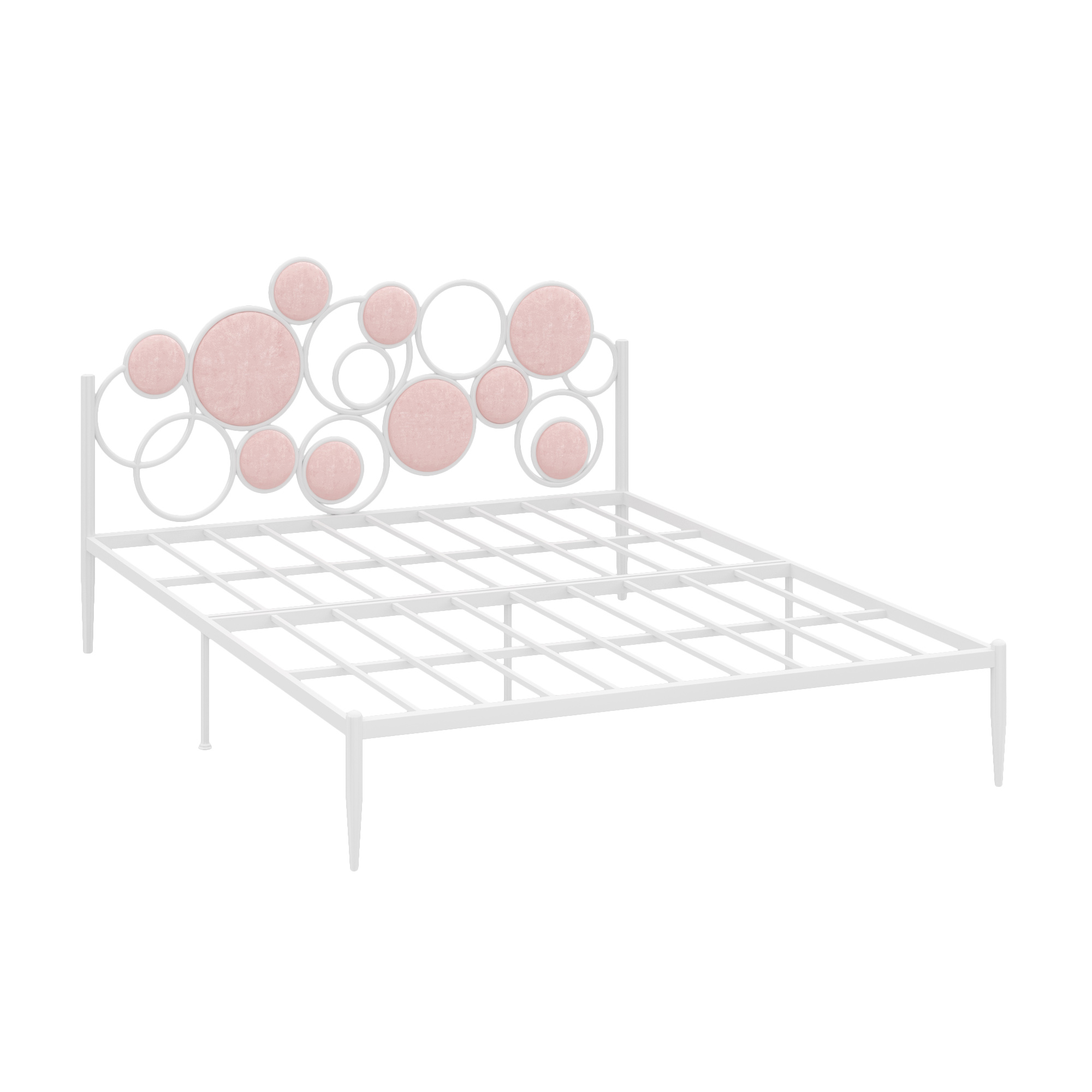 Cadre de lit blanc à queue plate avec du velours italien rose (carré)