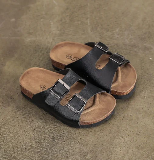 2021 New design Factory Price Kids Leather Slide Sandals Children Leather Cork Slippers Boys Girls Flip Flops Toddler Sandals