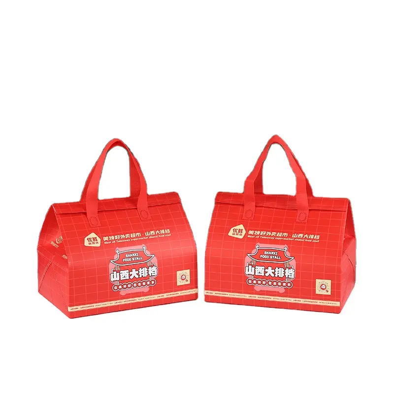 Ultrasonik sıcak preslenmiş Fast Food teslimat su geçirmez olmayan dokuma lamine termal yalıtımlı soğutucu yemek çantası gıda taşımak için