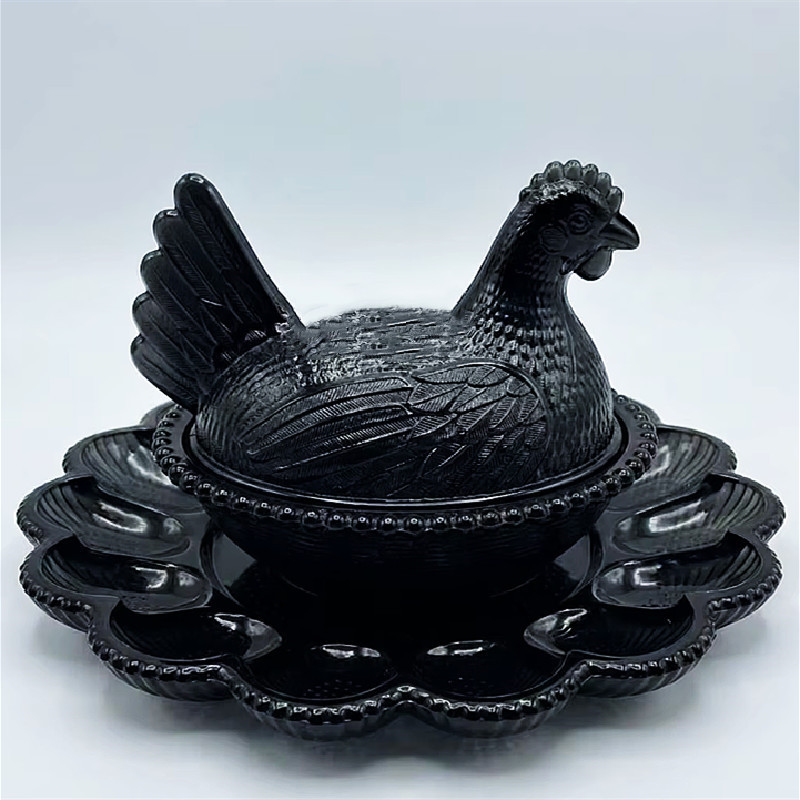 Black Pearl Chicken Sugar Jar+Round Divided Tray