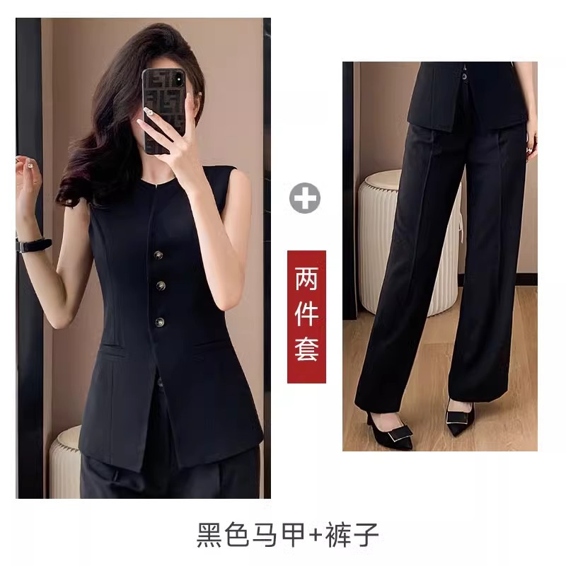 Black vest and wide-leg pants
