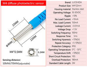 Optical Diffuse Photoelectric <strong>Sensor</strong> <strong>Infrared</strong> M4 Mini Size DC 10-30V Proximity <strong>Sensor</strong> with Optical Switch - Product Image 2