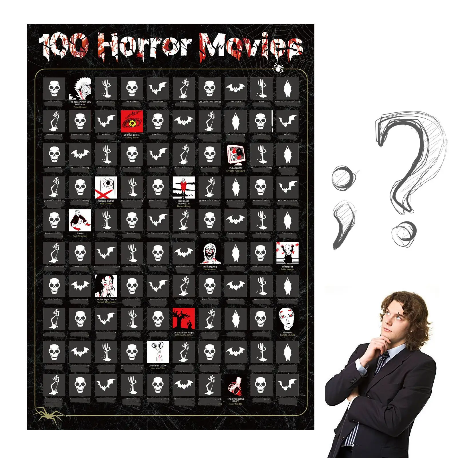 100 film Horror gratta e vinci Poster con strumento per graffiare-collezione elenco secchielli