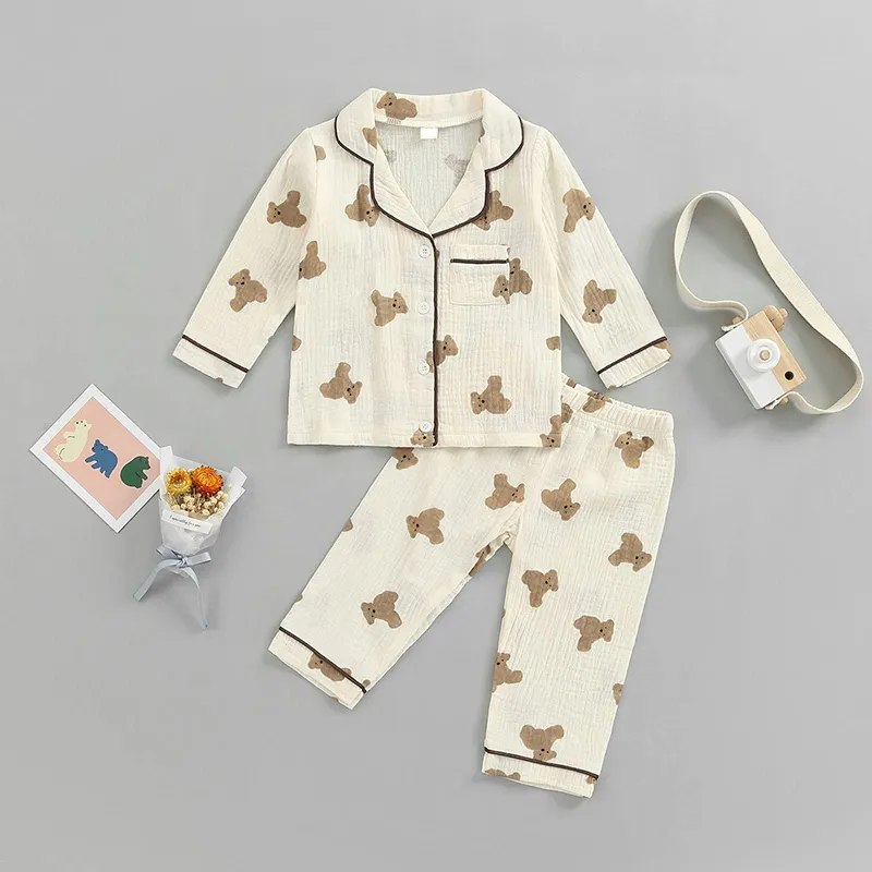 Personalizado de alta calidad de manga larga de algodón transpirable niños 2 piezas ropa de dormir conjunto de pijamas a juego conjuntos de ropa para niños de fábrica