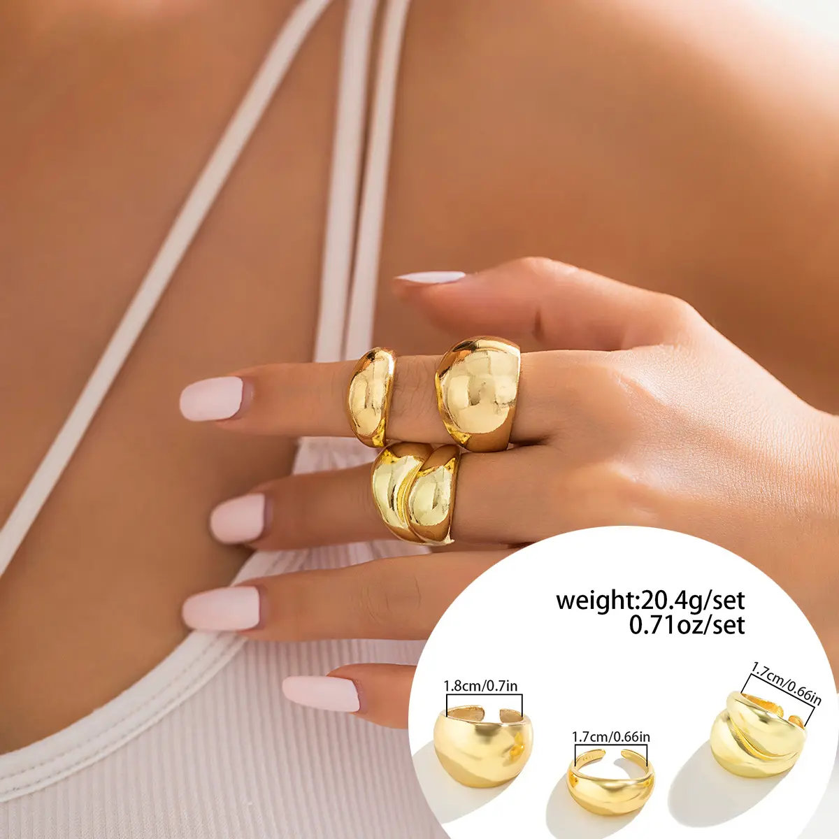 Alta Polido 18k Banhado A Ouro Irregular Metal Aberto Dedo Anéis Set Para As Mulheres Lady Gift