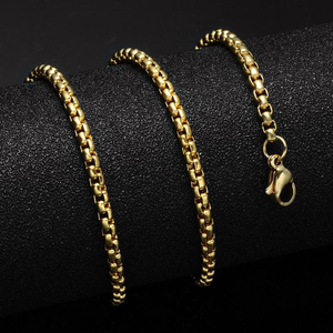 24 inç uzun 2.5mm geniş hakiki IP 18K altın üstün PVD kaplama 316L paslanmaz çelik kare boncuk Link zinciri kolye takı - Product Image 3