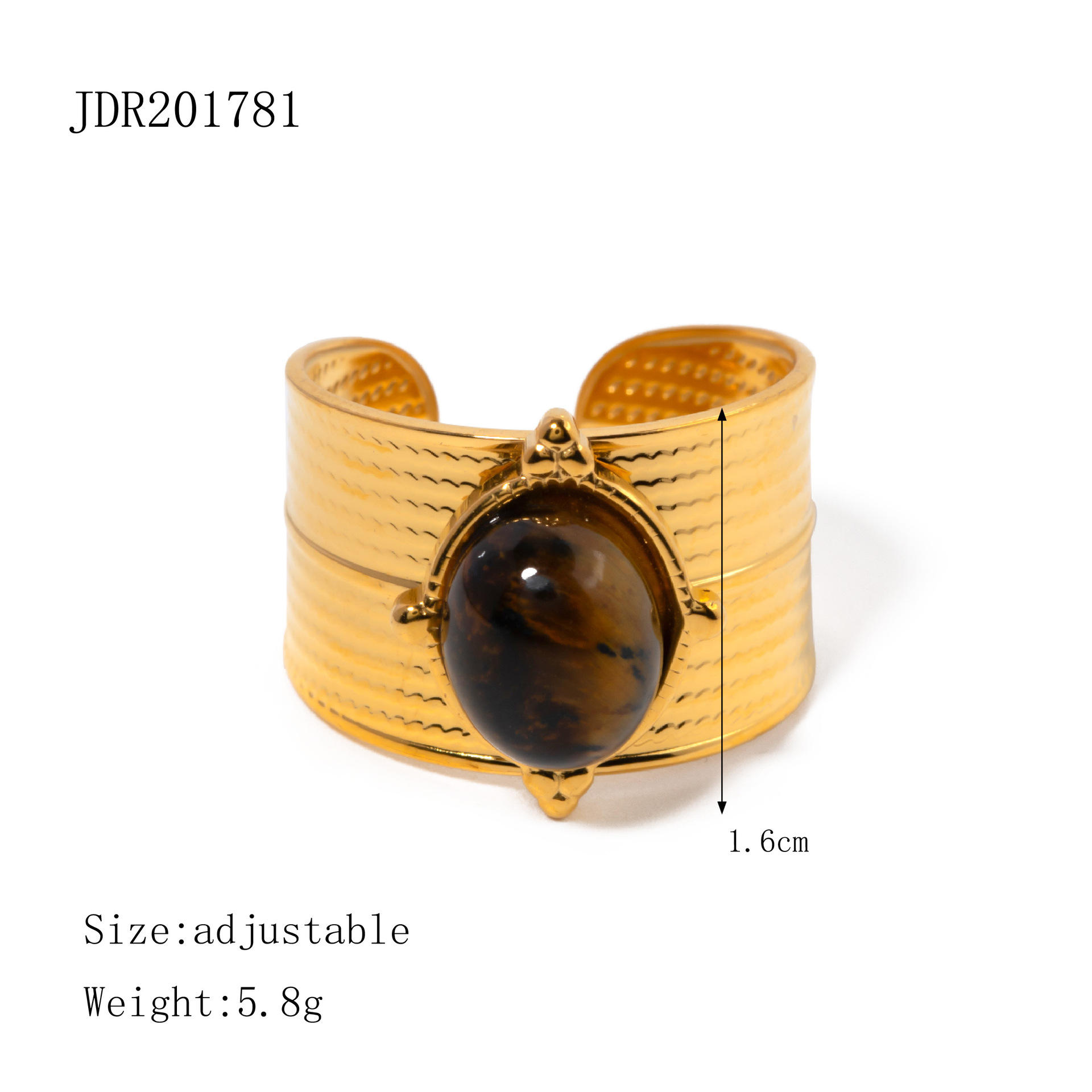 Wide Band Tiger Eye Ring Gold Brown