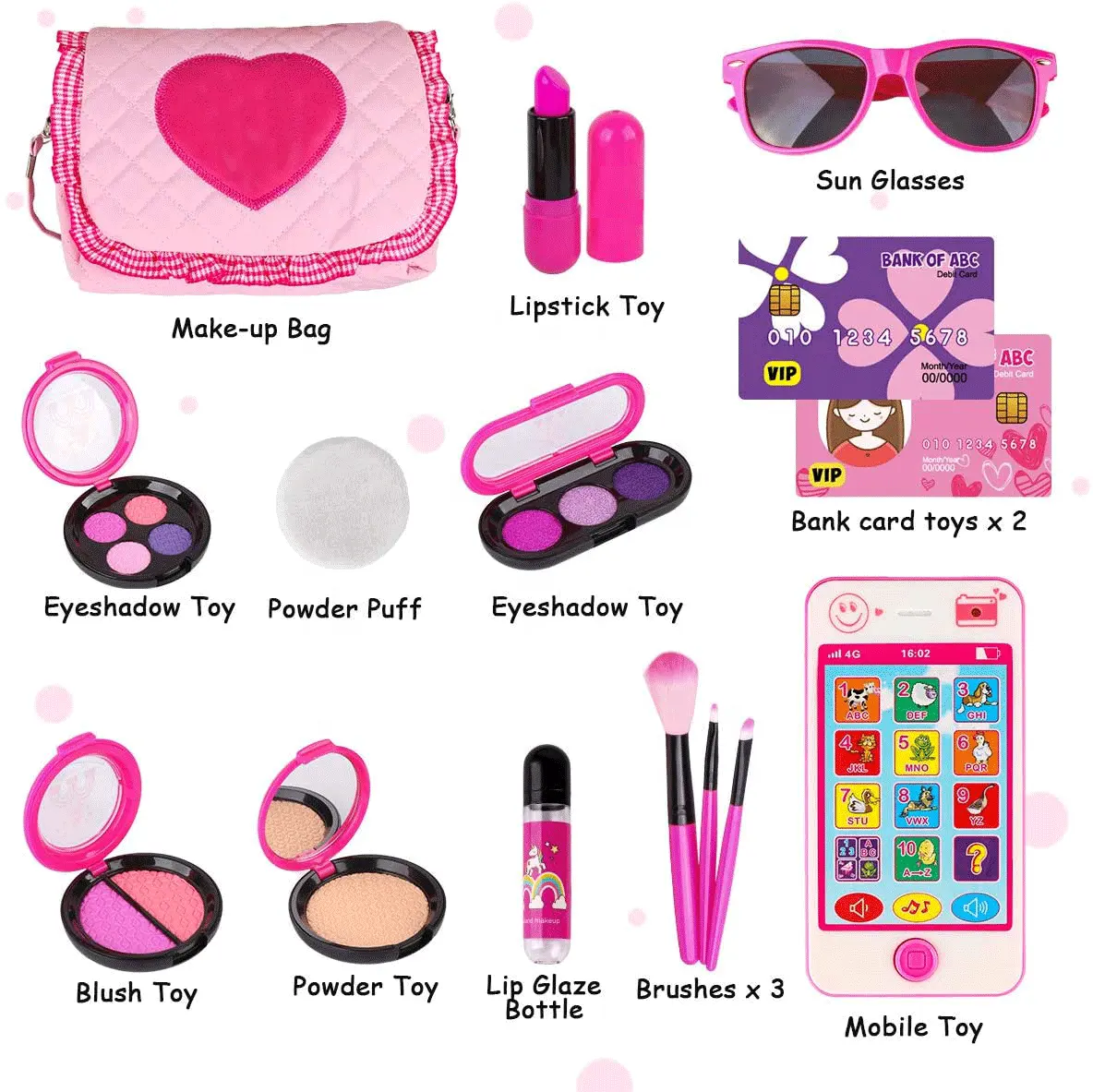 Набор для макияжа для девочек, набор из настоящей палитры для макияжа со смартфоном, солнцезащитными очками, кредитной картой, помадой, подарок принцессе