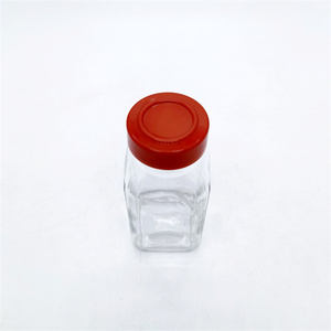 12-pack Classic Design 120ml Square Clear Glass <strong>Spice</strong> <strong>Jar</strong> With Shaker <strong>Top</strong> and Red Cap - Product Image 4