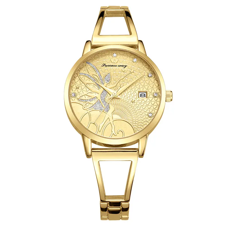 นาฬิกาข้อมือควอตซ์สีทองหรูหราสายสแตนเลสสำหรับผู้หญิงนาฬิกาข้อมือผู้หญิงแนวมินิมอลกันน้ำสำหรับผู้หญิง