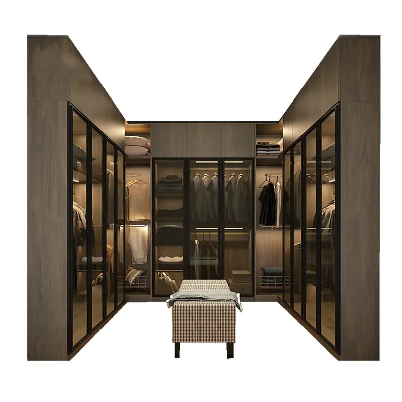 Armario de dormitorio moderno Muebles Diseño moderno Dlass Puerta de madera Dardropero Walk in Closet