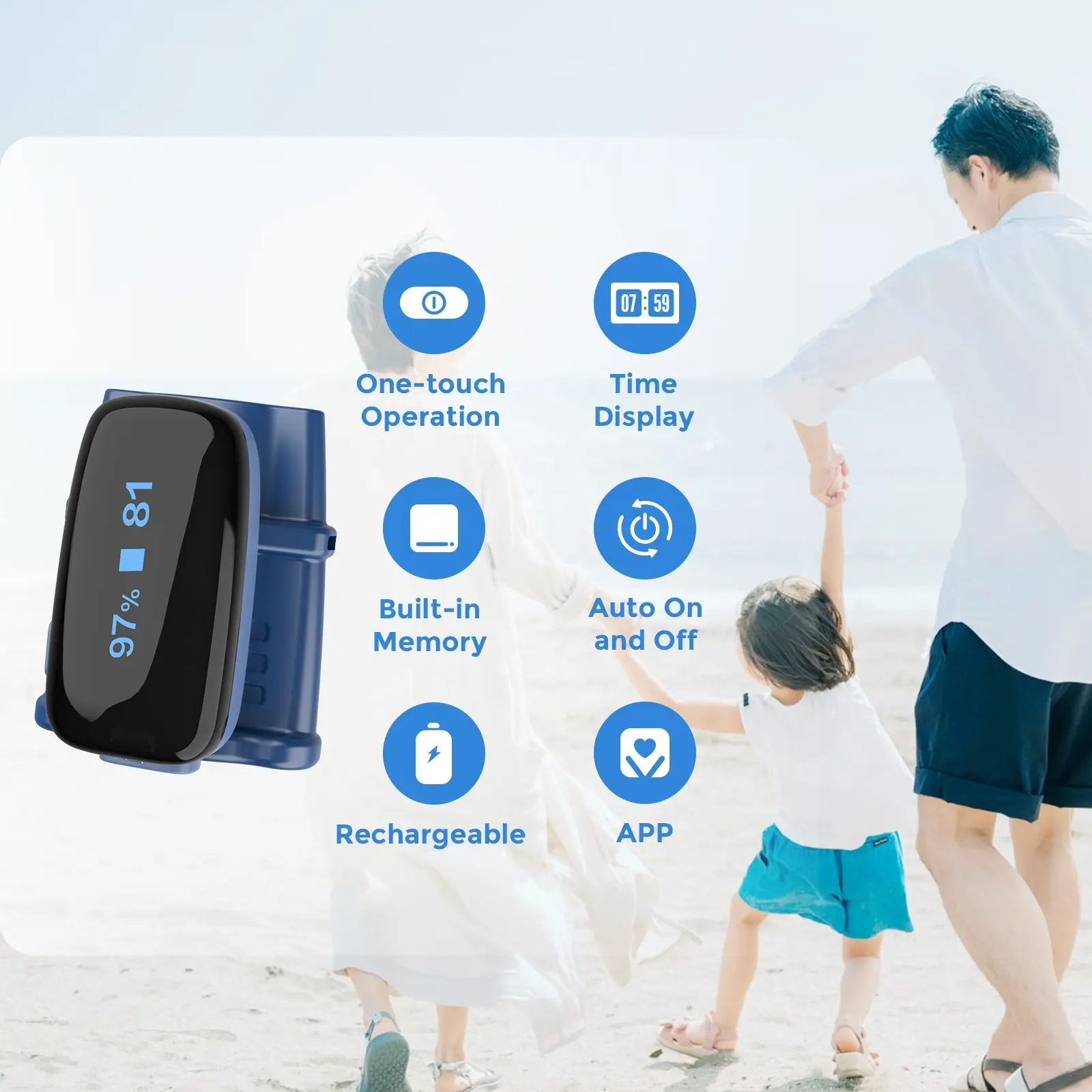 Wellue Oxyfit Rechargeable Bluetooth Duckbill Probe Finger Pulse Oximeters with Reminder Spo2 Oximeters