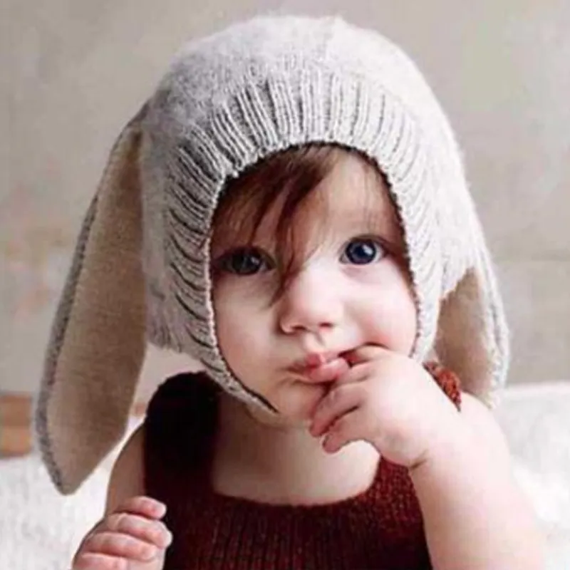 Gorro con orejas de conejo para bebé, gorra tejida suave para bebé y niña, gorro cálido para invierno, gorrito, accesorios de fotografía para recién nacido