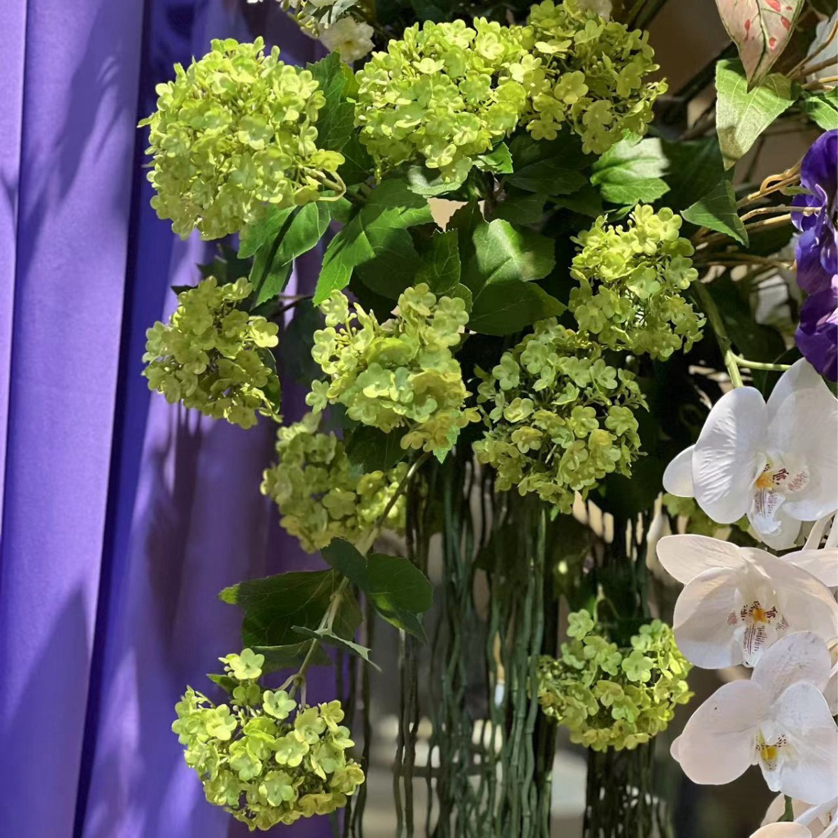 3 têtes d'hortensia en bois vert