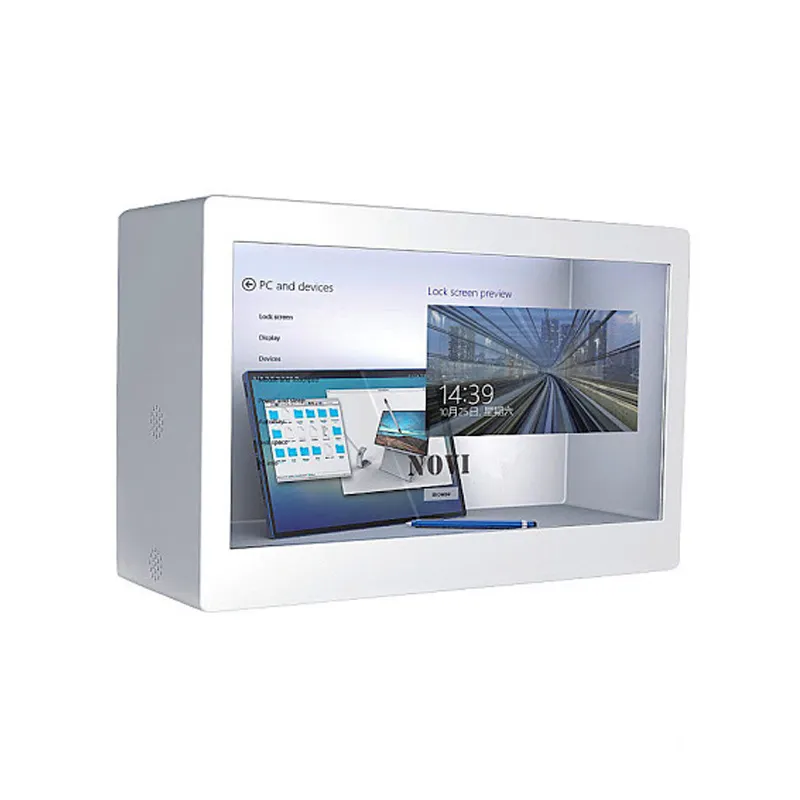 Benutzer definierte HD 1080P 32-Zoll-Schränke Fall Video Showcase flexiblen Bildschirm Touchscreen Box Monitor kleine transparente LCD-Display