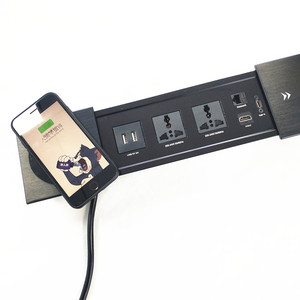Toma de corriente multifunción integrada para escritorio, enchufe deslizante de sobremesa, 2 de potencia, 2 Usb, 1 red y 1 cargador inalámbrico - Product Image 1