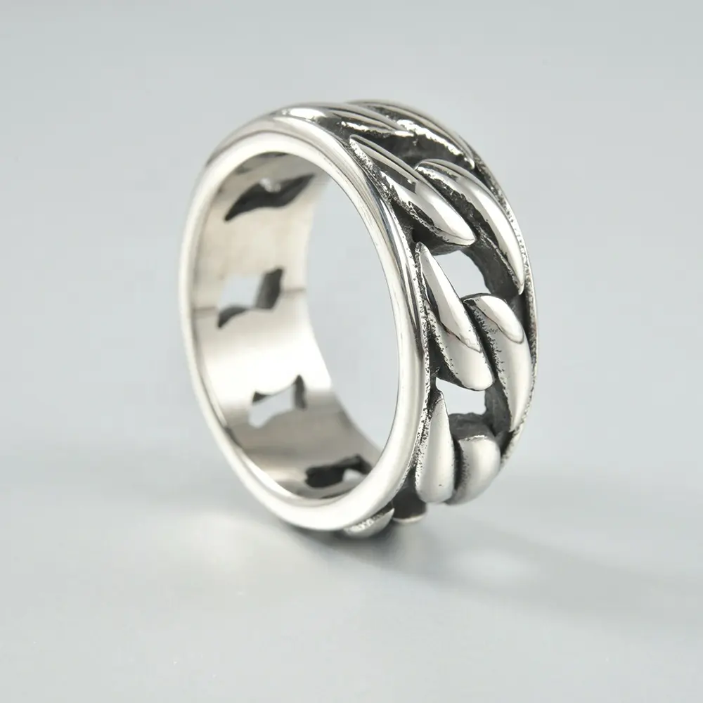 316L Acero inoxidable Vintage Cadena de plata en forma de Spinner Band Hombre Anillos Anillo de dedo Anillo de banda de onda para hombres