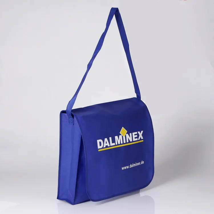Alta calidad reciclado reutilizable color azul 100gsm logotipo personalizado impreso bolso de hombro no tejido para la escuela