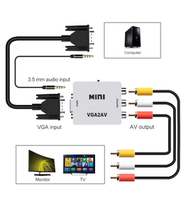 1080P Mini AV to <strong>VGA</strong> to AV RCA Converter with 3.5mm Audio AV2VGA VGA2AV CVBS Adapter for PC to HD TV Convert NTSC PAL SXGA - Product Image 3