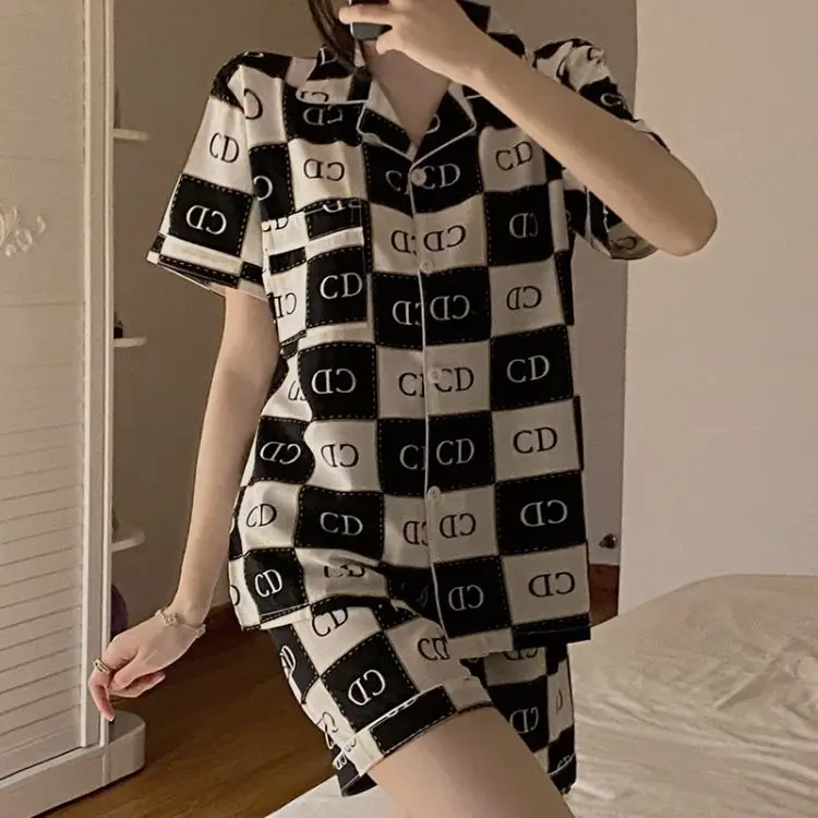 Custom logo silk pajamas ladies Two Piece Suit Shorts women's pajamas