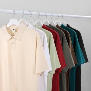 เสื้อโปโลโอเวอร์ไซส์สำหรับผู้ชายเสื้อโปโลผ้าฝ้าย100% ปักโลโก้เสื้อโปโลน้ำหนักมากธรรมดาพิมพ์ลายโลโก้