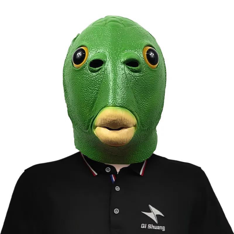 Costume di Halloween pesce verde maschera testa intera animale adulto mascherata Cosplay Party Prop divertenti vestite maschere in lattice