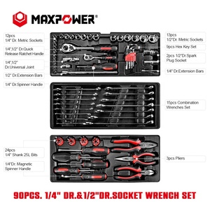 Maxpower 90pcs套筒扳手3层机械工具修理箱全家用手动工具套装 - Product Image 3