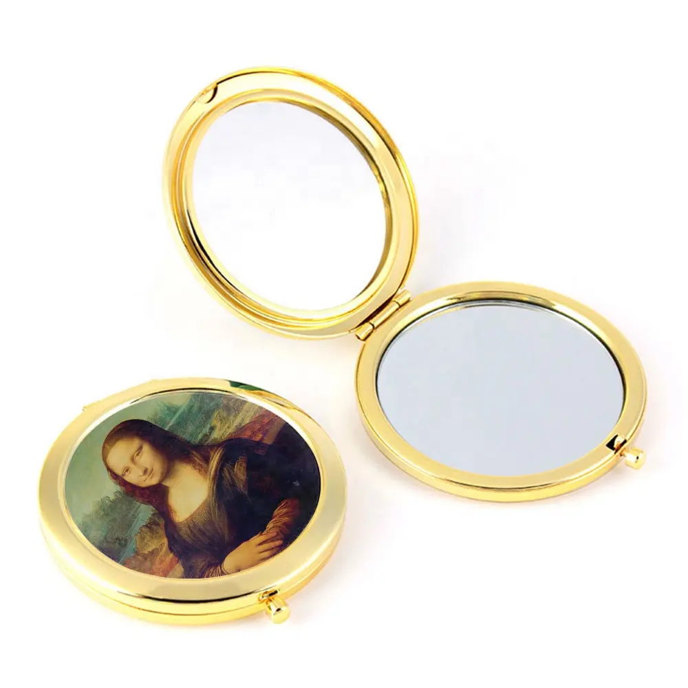 Miroir Vintage Compact Petit Maquillage Intelligent Réflexion Cosmétiques Souvenir Cadeau Or Argent Placage Inspiré Leonardo Da Vinci