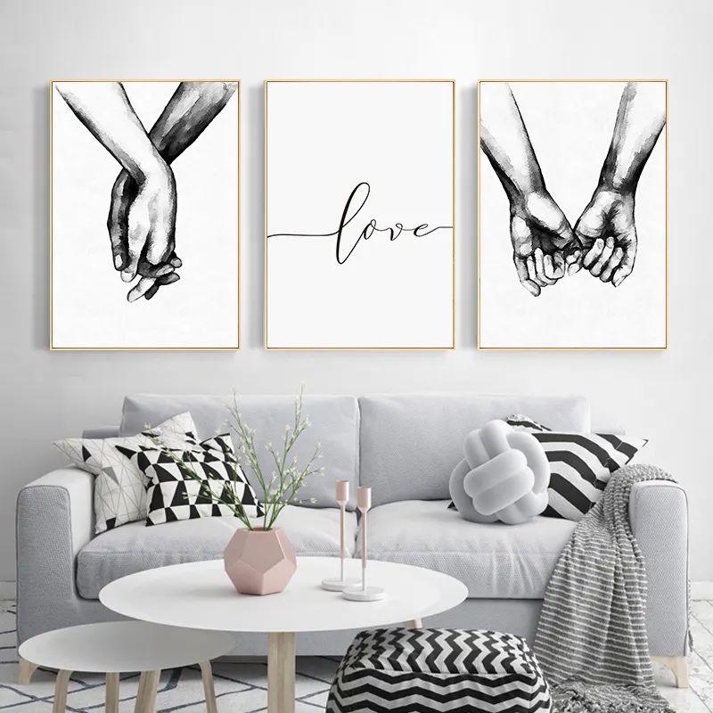 Nordic Poster in Bianco E Nero Tenendosi per mano della Tela di canapa di Arte Della Parete Della Stampa di Amore Citazioni Home Pittura Decorativa Foto di Soggiorno