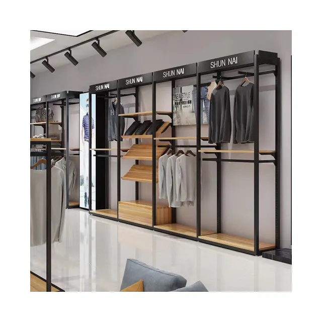Rak display besi ringan, mode mewah sederhana butik lantai berdiri disesuaikan toko pakaian rak display